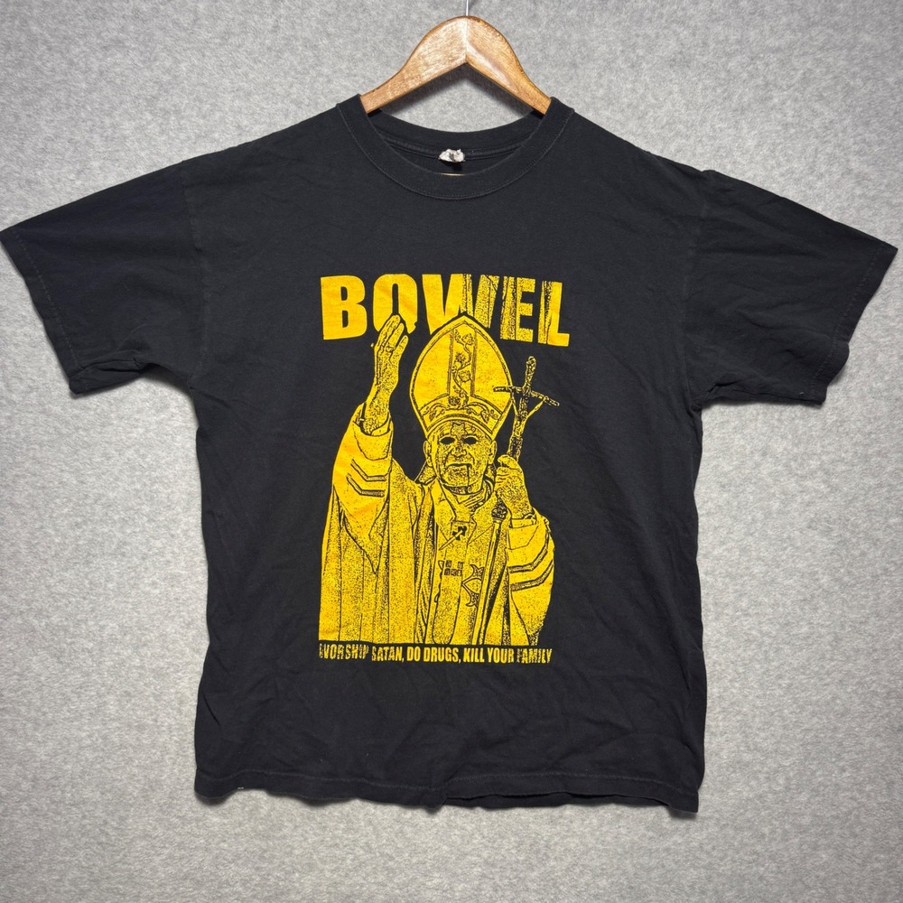 Bowel Band T-Shirt Mens Large‎ Black Yellow Pope Graphic Anvil Cotton Tee
